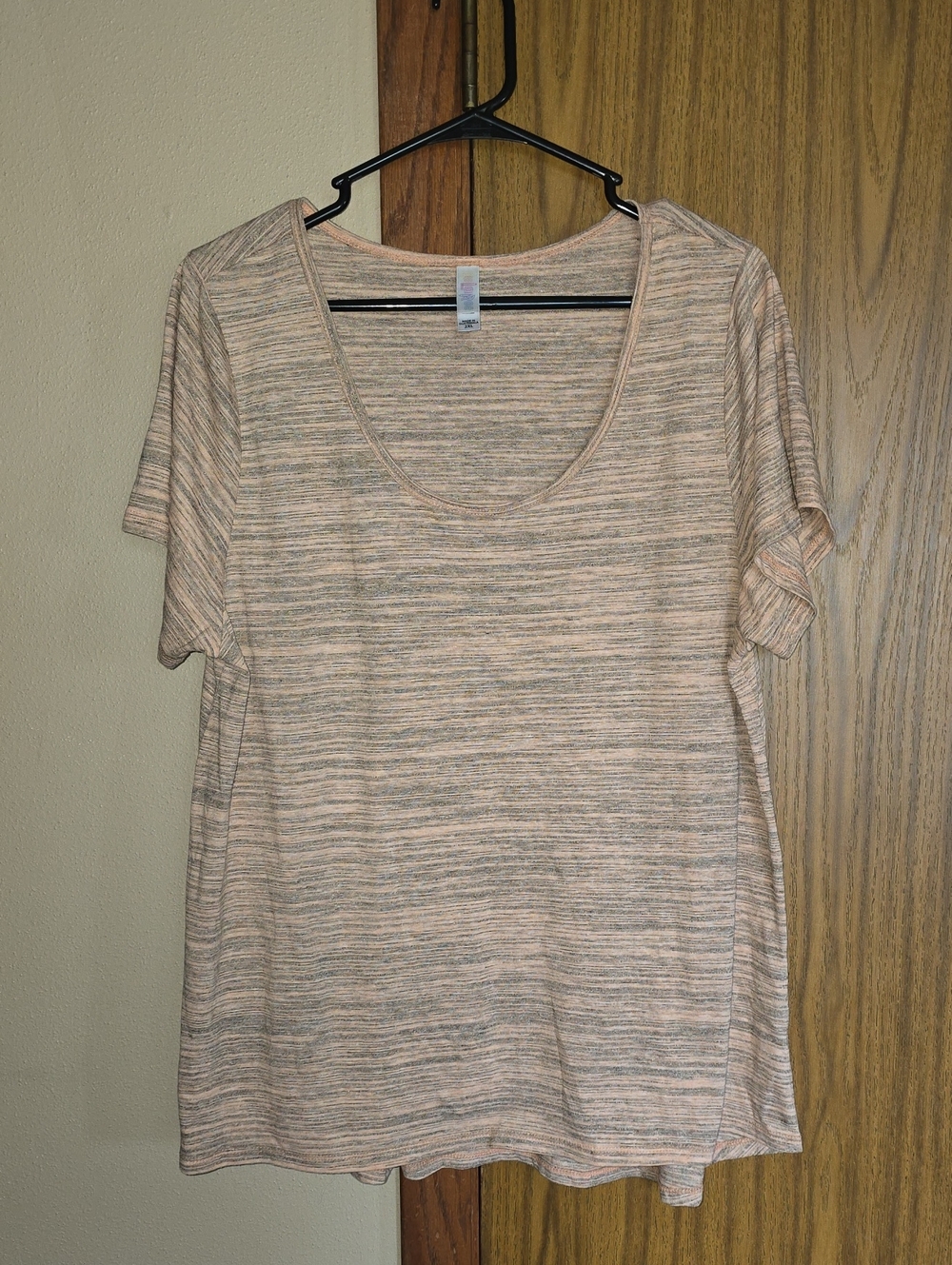 LuLaRoe Peach and Heathered Gray Scoop Neck Top
